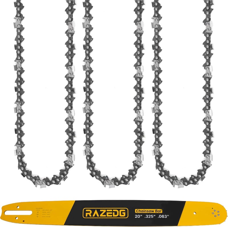 RazEdg 20 Inch Chainsaw Bar and Chain Combo, .325" Pitch, 063" Gauge, 81 Drive Links Fits Stihl MS290 MS271 MS291 MS261 MS270 MS280 024 026 028 029 030 036 039 and More (1 Bar + 3 Chains) - Image 1